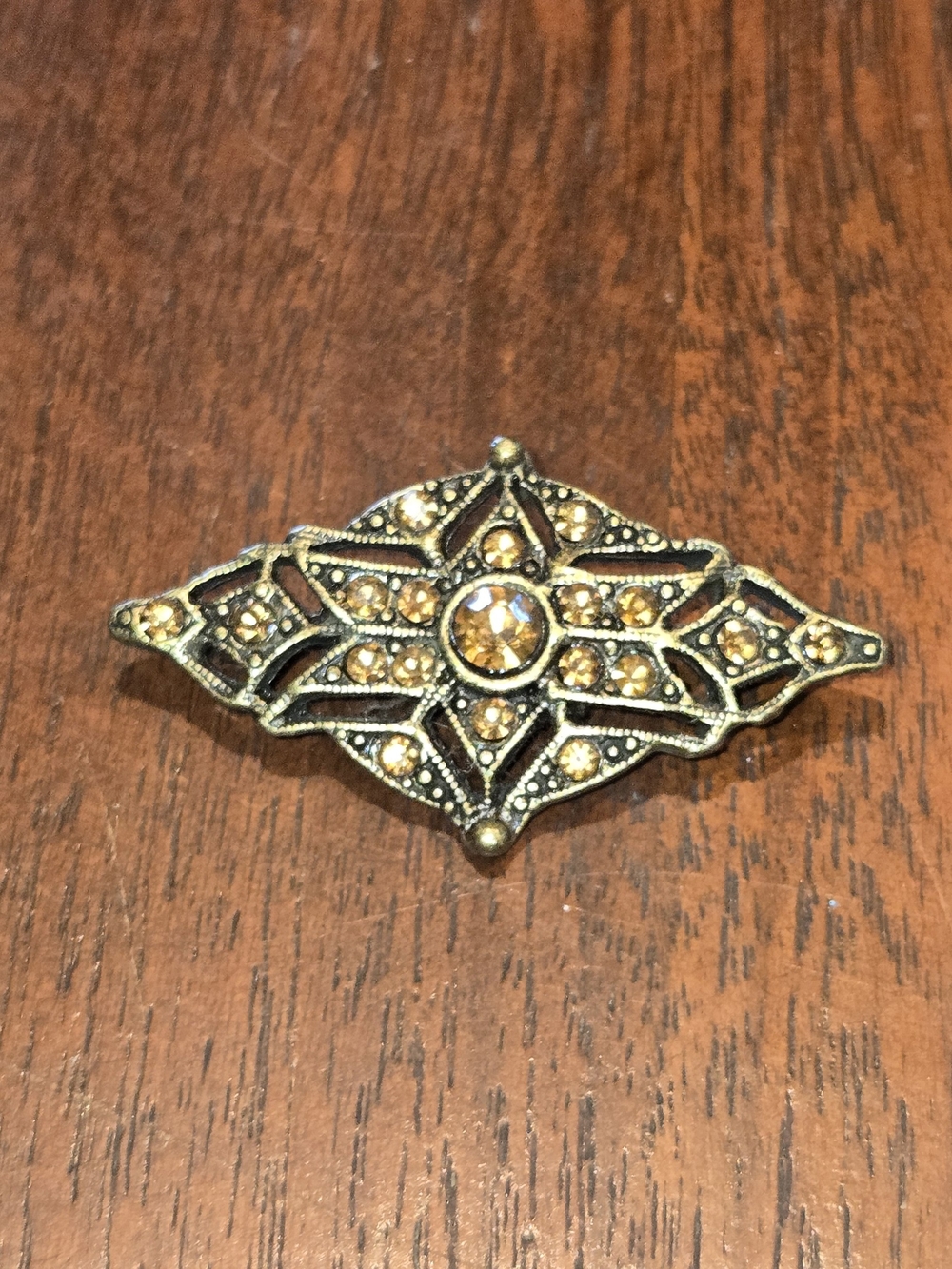 Vintage Gold and Amber Rhinestone Brooch - Women Accessories